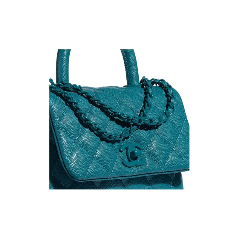 CHANEL Grain Calfskin And Metal Paint Handbag Mini Women's Turquoises-3