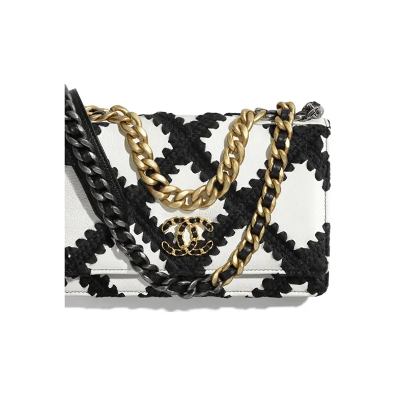 CHANEL 19Bag Calfskin Handbag, Shoulder Bag, Crossbody Bag Women's Black White-4