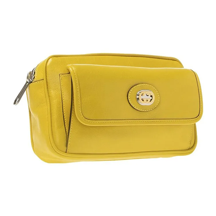 GUCCI Leather Sling Bag Fanny Pack Regular Unisex Yellow-1