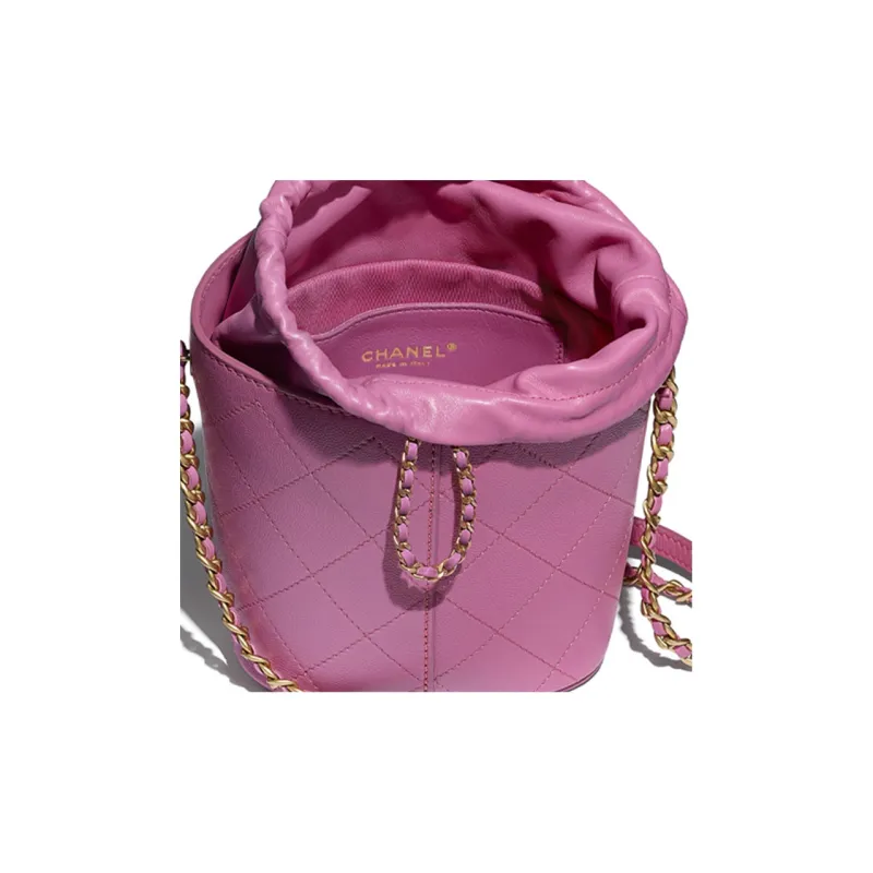 CHANEL Drawstring Grain Lambskin, Smooth Lambskin, And Gold Metal Bucket Bag, Drawstring Bag Women's Purple-4
