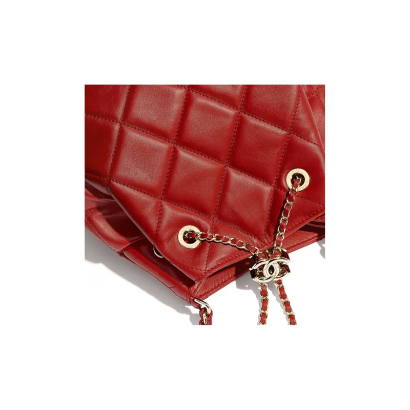 CHANEL Drawstring Lambskin And Gold Metal Shoulder Bag Women's Red-3