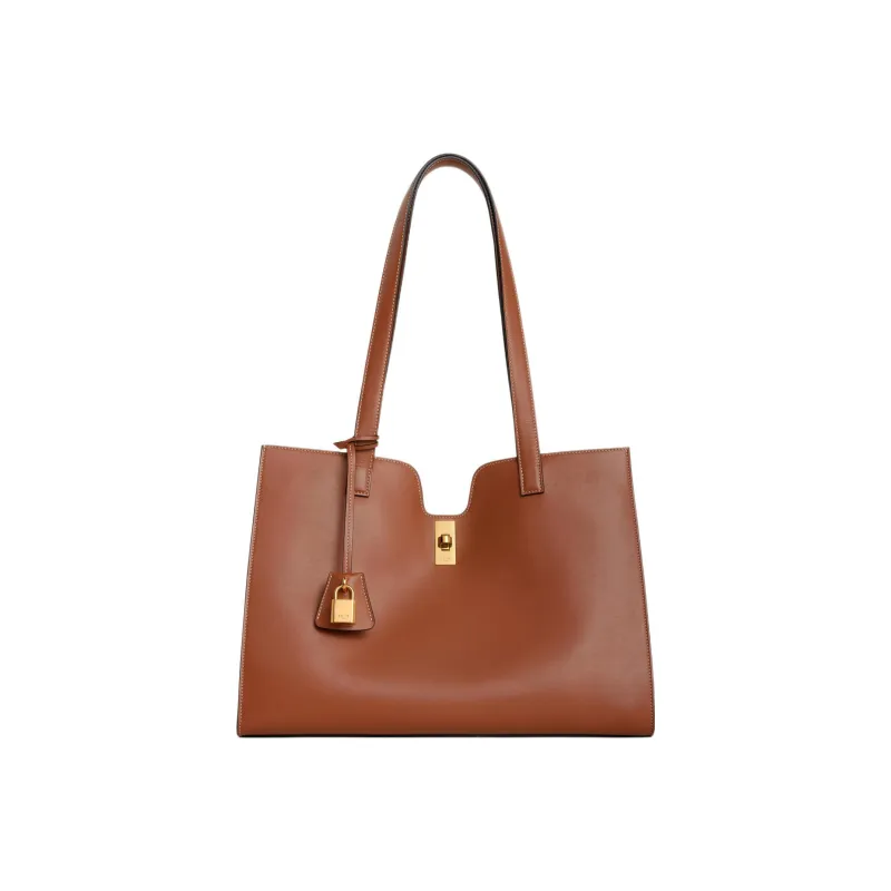 CELINE Cabas Smooth Calf Leather Tote Bag Shopping Bag Shoulder Bag Handbag Regular Women's Brown-3
