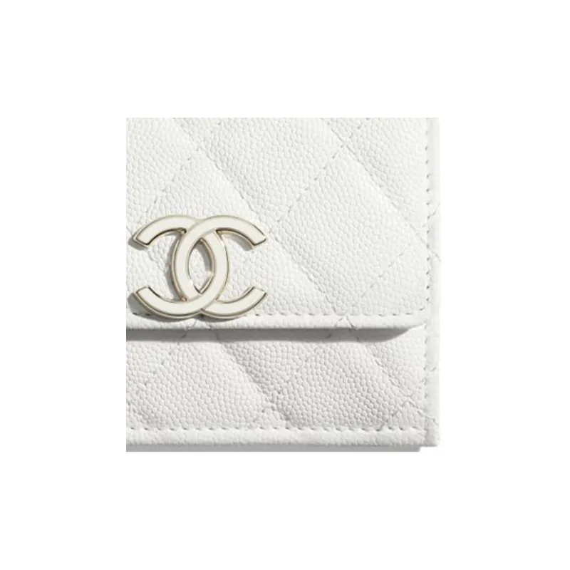 CHANEL Caviar Cow Leather Wallet Unisex White-4