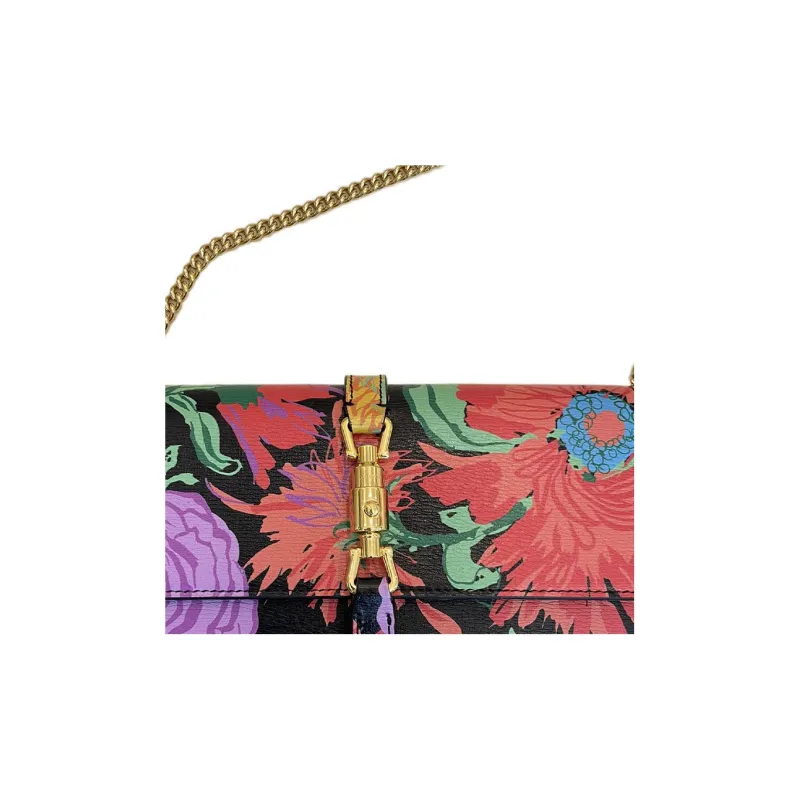 GUCCI Jackie 1961 Cow Leather WOC Chain Bag Shoulder Bag, Crossbody Bag Small Size Women's Floral Color-2