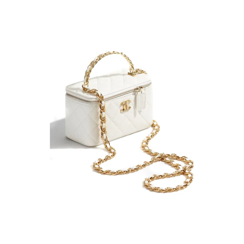 CHANEL Lambskin Portable One Shoulder Crossbody Clutch Women's White-1