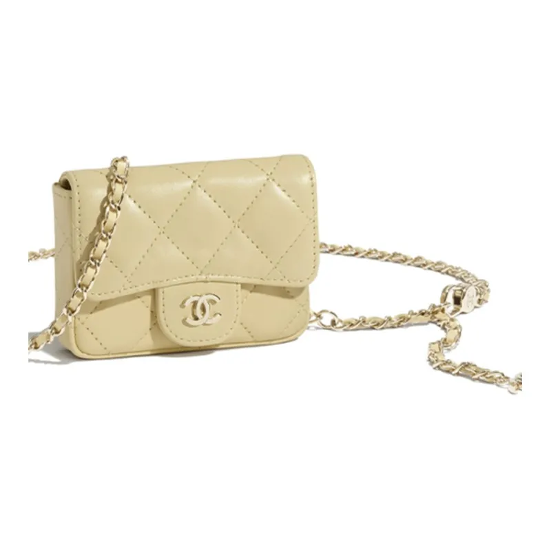 CHANEL Lambskin And Gold Metal Waist Chain Fanny Pack Regular Women's Yellow-4