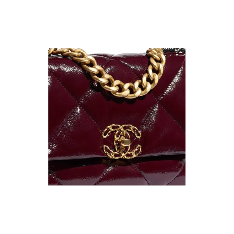 CHANEL Shiny Wrinkle Calfskin Flap Bag, Shoulder Bag, Crossbody Bag Trumpets Women's Burgundy-3