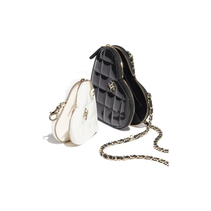 CHANEL Patent Leather Calfskin One Shoulder Crossbody Clutch Women's Black/White-3