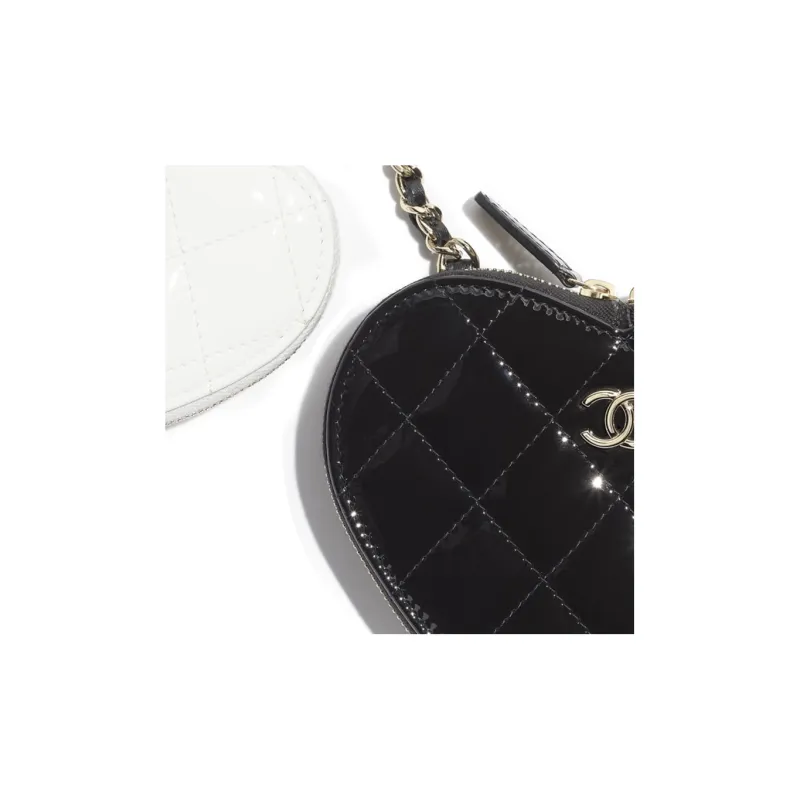 CHANEL Patent Leather Calfskin One Shoulder Crossbody Clutch Women's Black/White-4