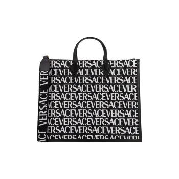 VERSACE Canvas With Leather Tote Bag Shopping Bag Canvas Bag Shoulder Bag Crossbody Bag Handbag Men's Black White