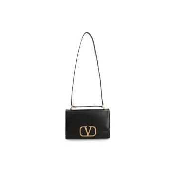 Valentino Vlogo Leather Flap Envelope Bag Shoulder Bag Women's Black