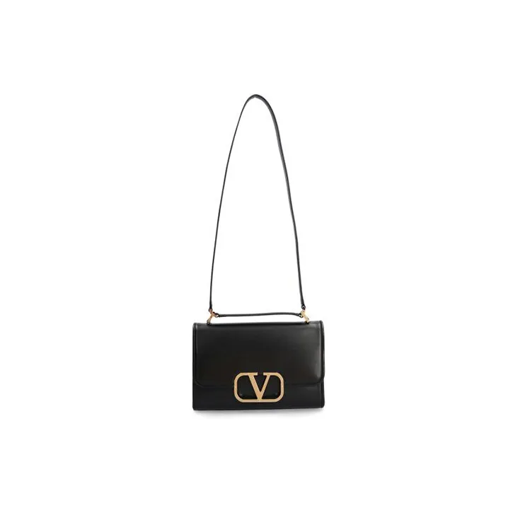 Valentino Vlogo Leather Flap Envelope Bag Shoulder Bag Women's Black-0