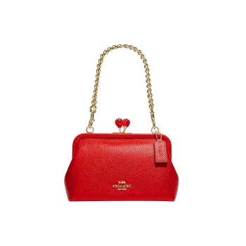 COACH Kisslock Pebbled Leather Portable Crossbody Bag Shoulder Bag Women's Cherry Red