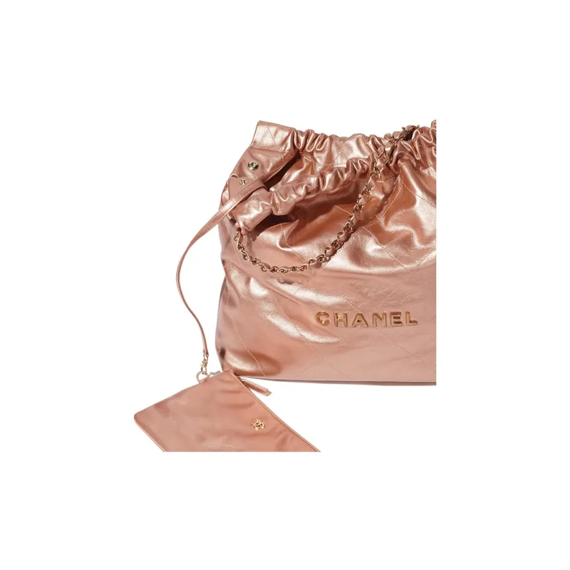 CHANEL 22Bag Metal Texture Calfskin Trash Bag, Tote Bag, Shopping Bag, Handbag, Shoulder Bag Women's Gold Copper-2