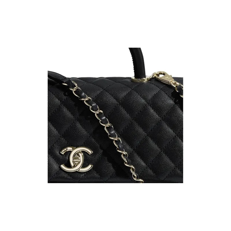 CHANEL Coco Handle Grain Calfskin & Gold Metal Shoulder Bag, Crossbody Bag Tubas Women's Black-3