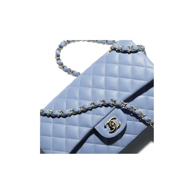 CHANEL Classic Flap CF Lambskin Crossbody Bag Medium Size Women's Sky Blue-3