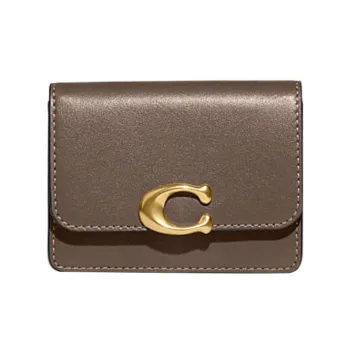 COACH Bandit Cow Leather Card Holder Wallet Regular Unisex Brown Wood