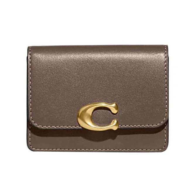COACH Bandit Cow Leather Card Holder Wallet Regular Unisex Brown Wood-0