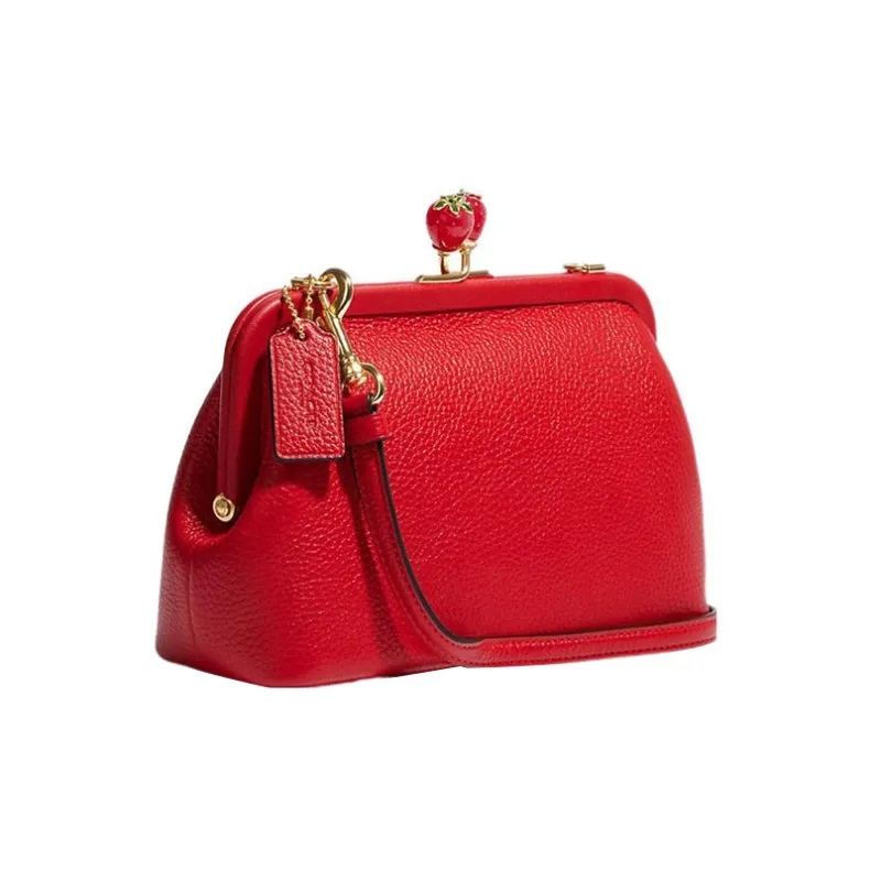 COACH Kisslock Pebbled Leather Portable Crossbody Bag, Shoulder Bag Women's Cherry Red-1