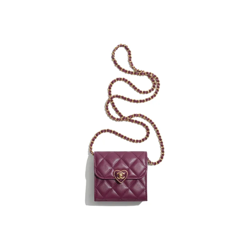 CHANEL Lambskin With Vinyl Leather One Shoulder Crossbody Clutch Women's Dark Purple-0