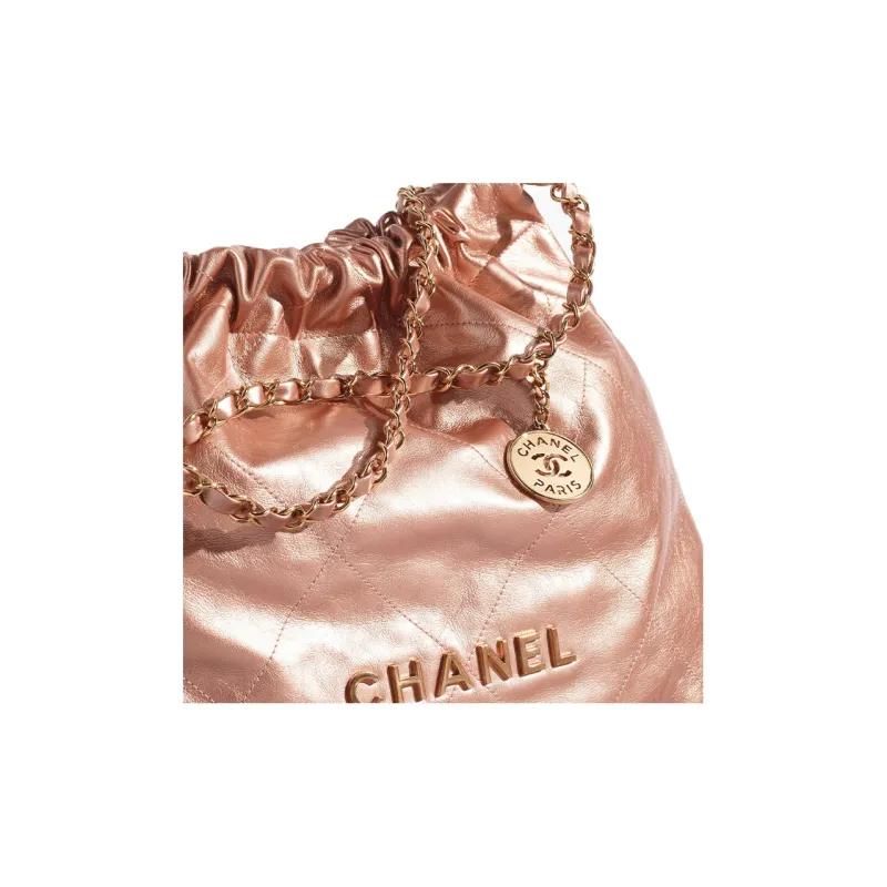CHANEL 22Bag Metal Texture Calfskin Trash Bag, Tote Bag, Shopping Bag, Handbag, Shoulder Bag Women's Gold Copper-3