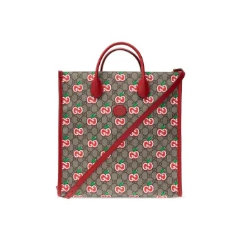 GUCCI Canvas With Leather Tote Bag, Shopping Bag, Crossbody Bag, One Shoulder Handbag Medium Size Women's Red/Ebony