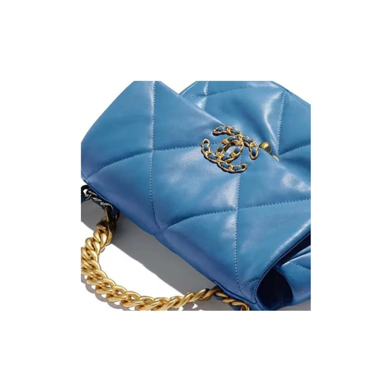 CHANEL 19Bag Lambskin Flap Bag, Chain Shoulder Bag, Crossbody Bag Trumpets Women's Blue-2
