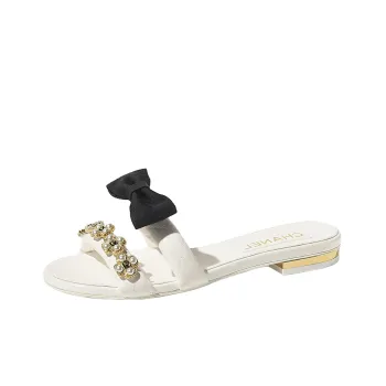 CHANEL Odor Resistant Slide Slippers Women's White