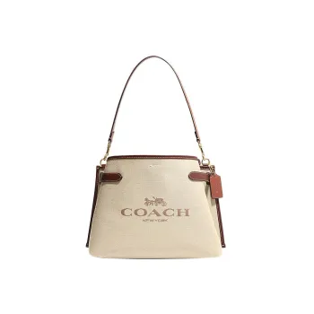 COACH Hanna Canvas Cow Leather Patchwork Shoulder Bag Portable Crossbody Bag Shoulder Bag Women's Khaki