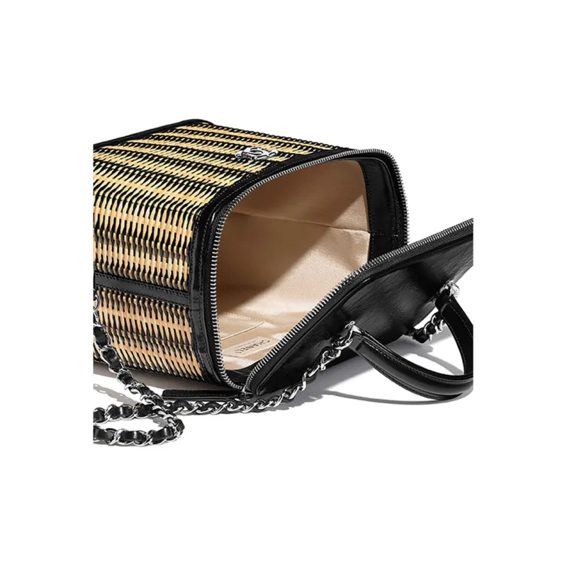 CHANEL Cow Leather Shoulder Bag, Crossbody Bag, Handbag Women's Beige And Black-3