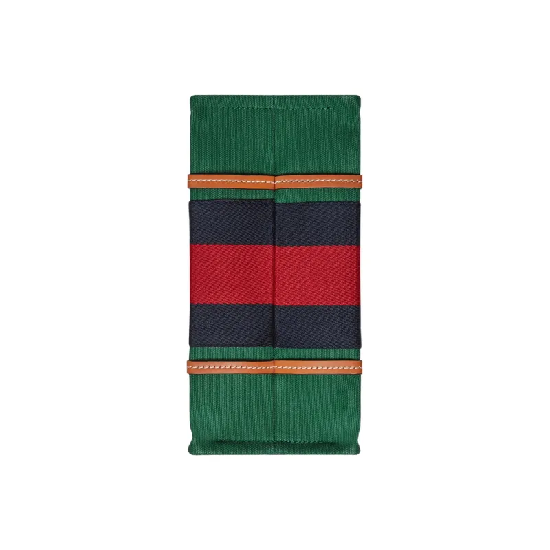GUCCI Cotton Fabric With Leather Tote Bag Shopping Bag Handbag Small Size Women's Green/Red/Dark Blue-6