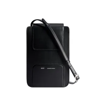 AMIPARIS Smooth Leather Handheld One Shoulder Crossbody Cell Phone Pouch Men's Black