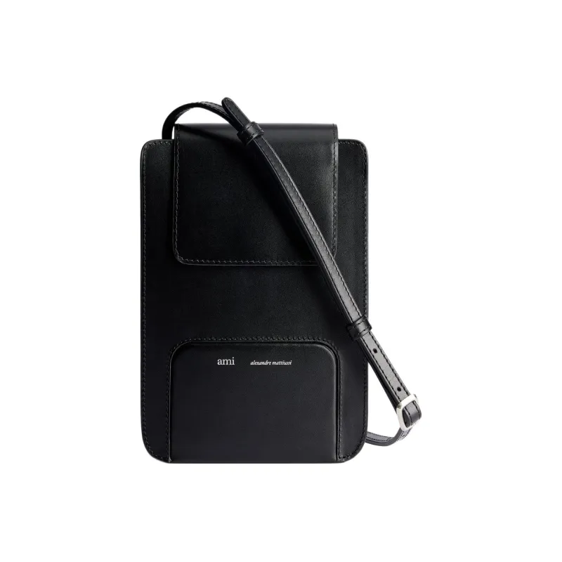 AMIPARIS Smooth Leather Handheld One Shoulder Crossbody Cell Phone Pouch Men's Black-0