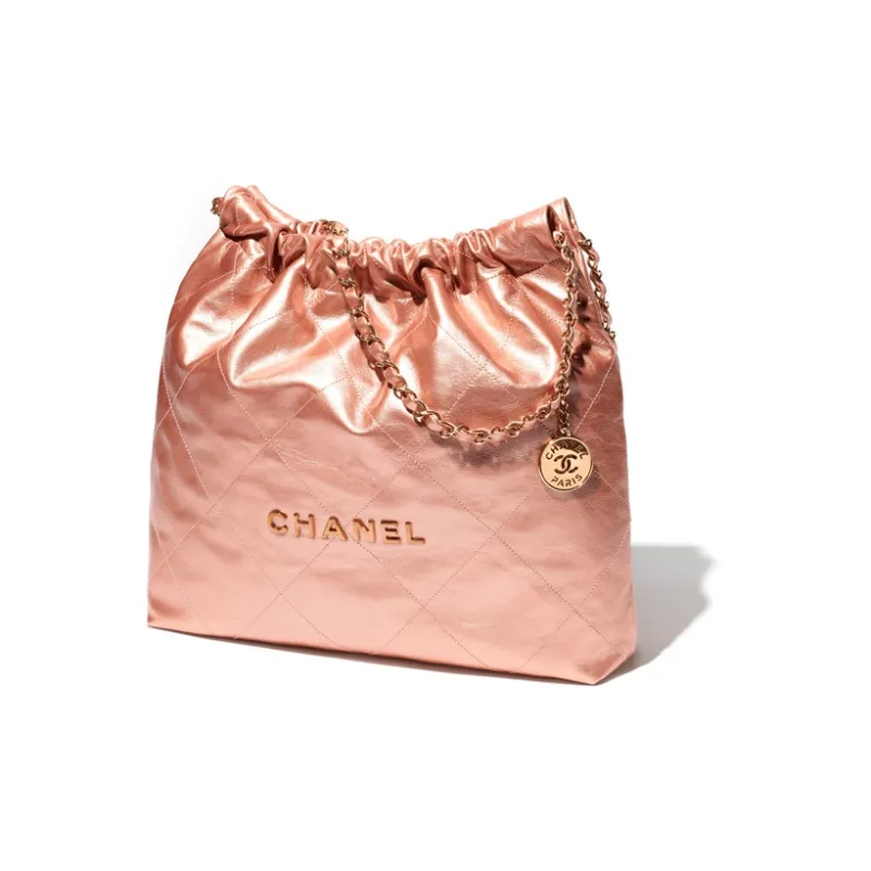 CHANEL 22Bag Metal Texture Calfskin Trash Bag, Tote Bag, Shopping Bag, Handbag, Shoulder Bag Women's Gold Copper-1