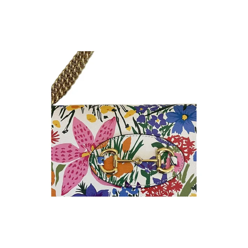 GUCCI Horsebit 1955 Leather Shoulder Bag, Crossbody Bag Women's White/Multicolor-2
