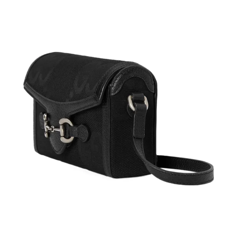 GUCCI Horsebit 1955 Canvas With Leather Canvas Bag Box Bag Camera Bag Shoulder Bag Crossbody Bag Mini Men's Black-1