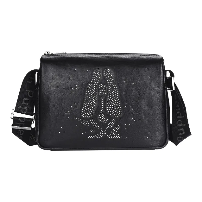 Hush Puppies Cow Leather Crossbody Bag, Shoulder Bag Regular Men's Black-0
