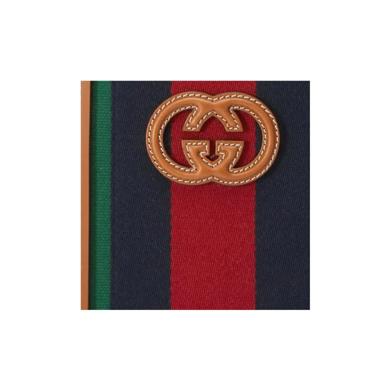 GUCCI Cotton Fabric With Leather Tote Bag Shopping Bag Handbag Mini Women's Green/Red/Dark Blue-8