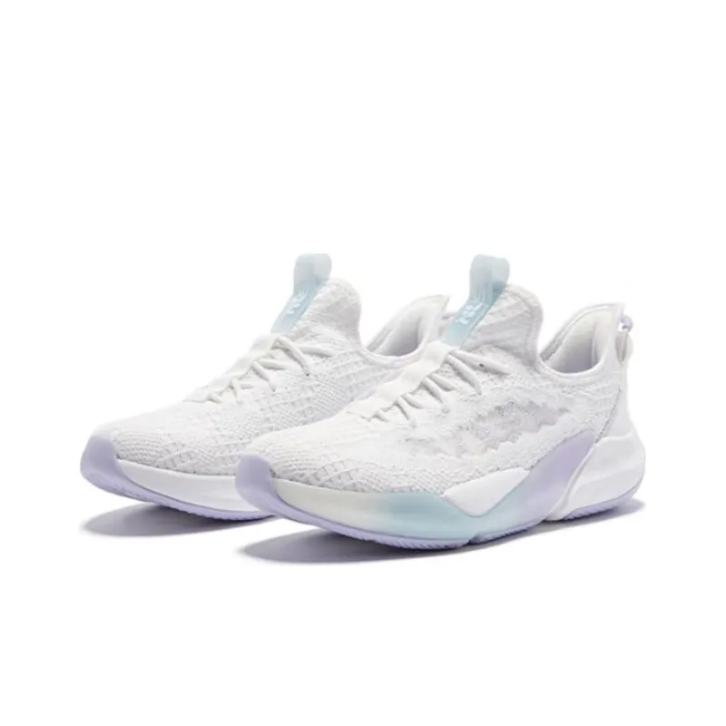 QIAODAN Anti Slip Wear Resistant Low Top Running Shoes Women's White Purple-2