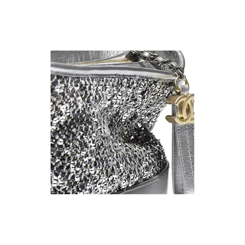 CHANEL Gabrielle Calfskin One Shoulder Crossbody Handheld Backpack Trumpets Women's Silver Sequins-3