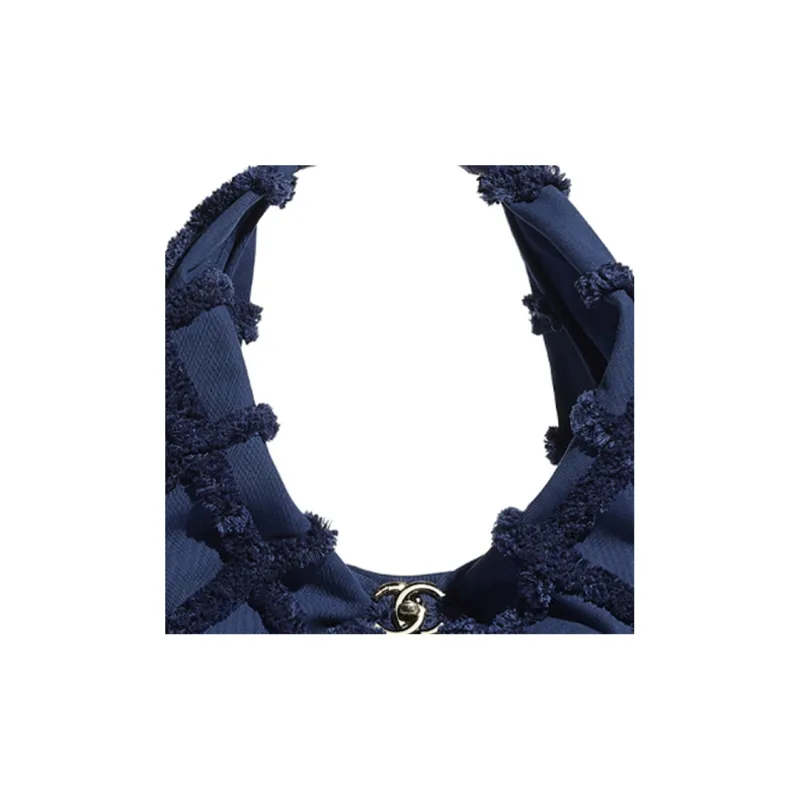 CHANEL Cotton Canvas, Calfskin, And Gold Metal Shoulder Bag Tubas Women's Marine Blue-4