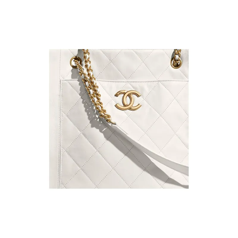 CHANEL Calfskin Tote Bag, Shopping Bag, Crossbody Bag Trumpets Women's White-4