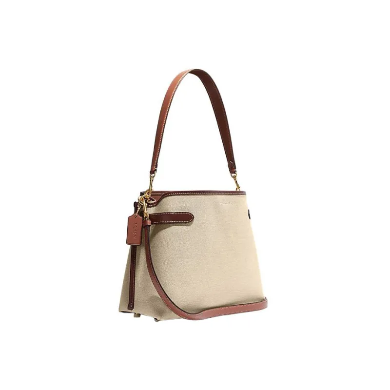 COACH Hanna Canvas Cow Leather Patchwork Shoulder Bag Portable Crossbody Bag Shoulder Bag Women's Khaki-1