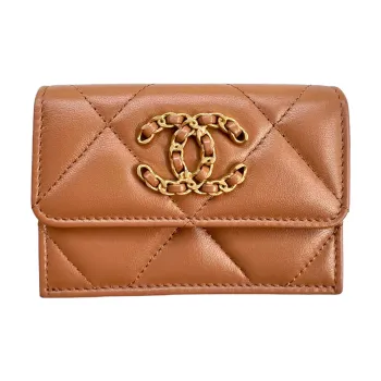 CHANEL 19Bag Lambskin Wallet Small Size Women's Brown