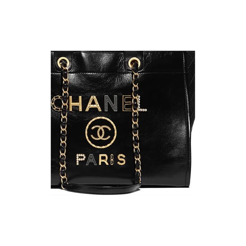 CHANEL Cow Leather Tote Bag, Shopping Bag, Portable Crossbody Bag, Shoulder Bag Unisex Black-3