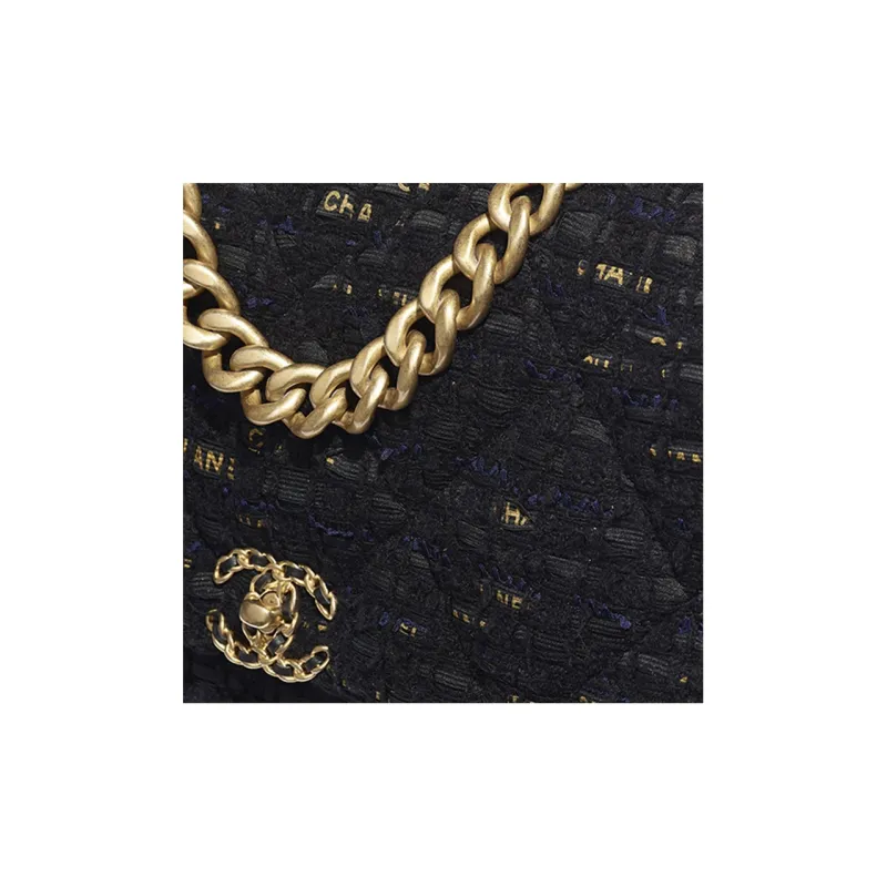 CHANEL 19Bag Twill Soft Woolen Crossbody Portable One Shoulder Backpack Women's Marine Blue, Gold, Multicolor-3
