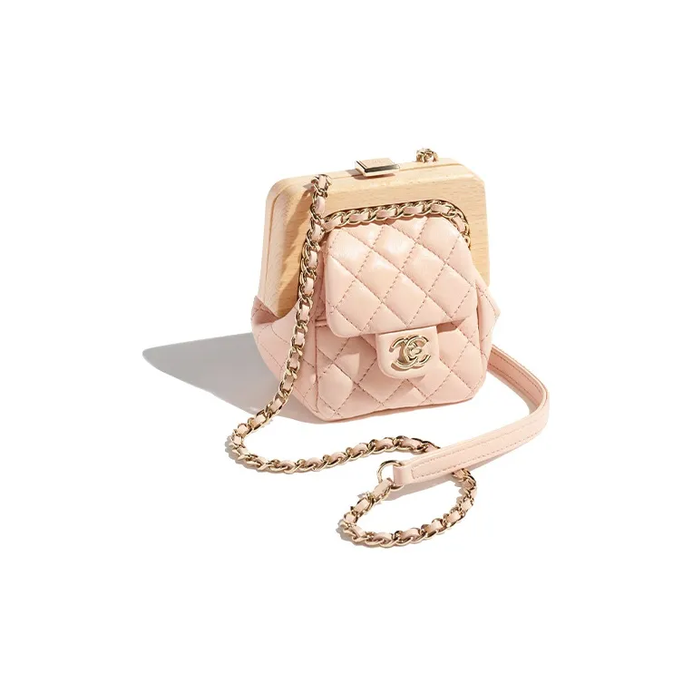 CHANEL Lambskin One Shoulder Crossbody Clutch Trumpets Women's Beige-1