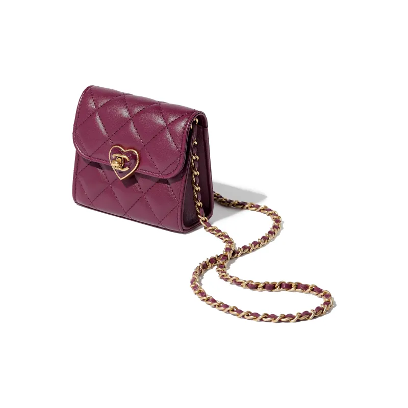 CHANEL Lambskin With Vinyl Leather One Shoulder Crossbody Clutch Women's Dark Purple-1