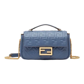 FENDI Baguette Nappa Leather Chain Bag, Portable Crossbody Bag, Shoulder Bag Women's Blue