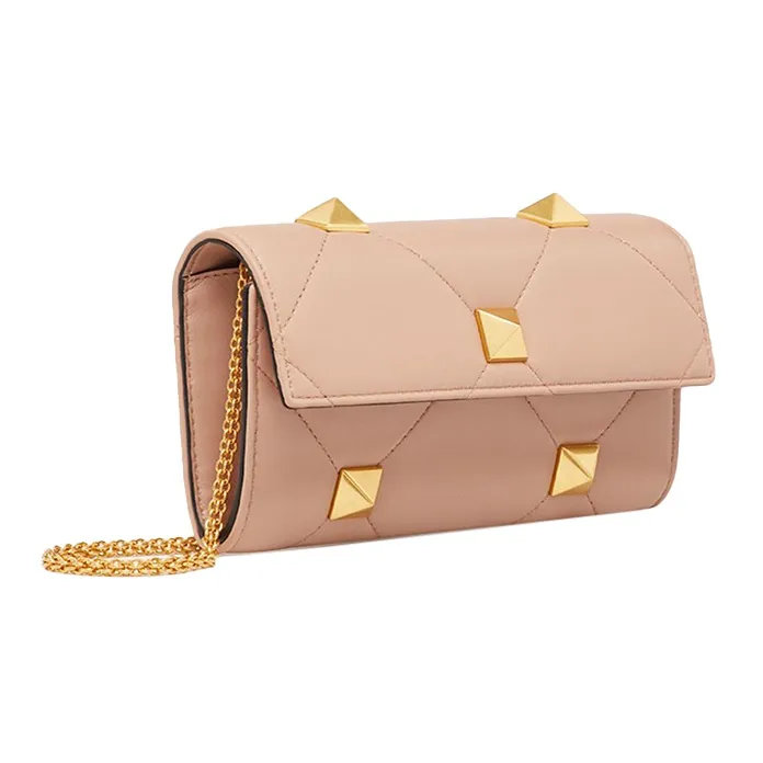 Valentino Roman Stud Lambskin Wallet Women's Cinnamon Pink-1